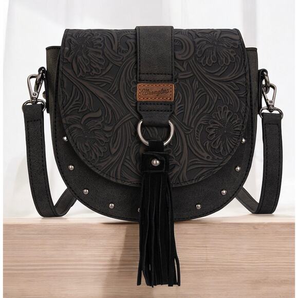 Wrangler Tooled Black Small Crossbody/Saddle Bag *NEW in Package* - Picture 1 of 5
